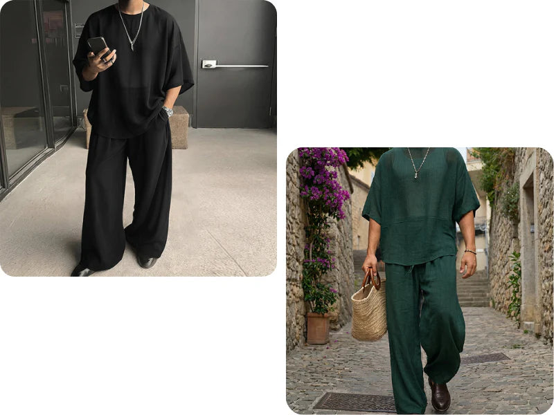Men's T-Shirt & Wide-Leg Pants 2-Piece Set