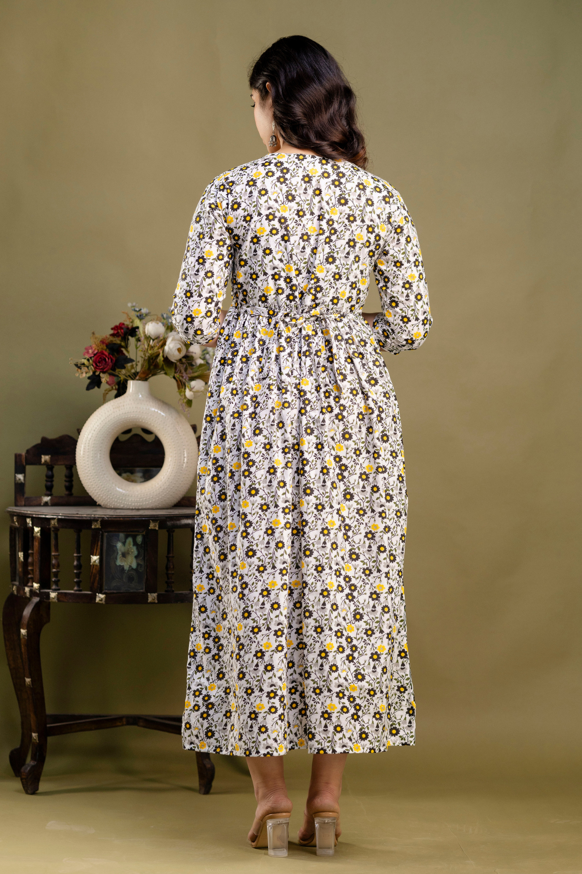 Pure Cotton Maternity Dress With Both-Side Hidden Zip - Bee Sunshine Position 6