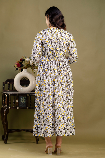 Pure Cotton Maternity Dress With Both-Side Hidden Zip - Bee Sunshine Position 6