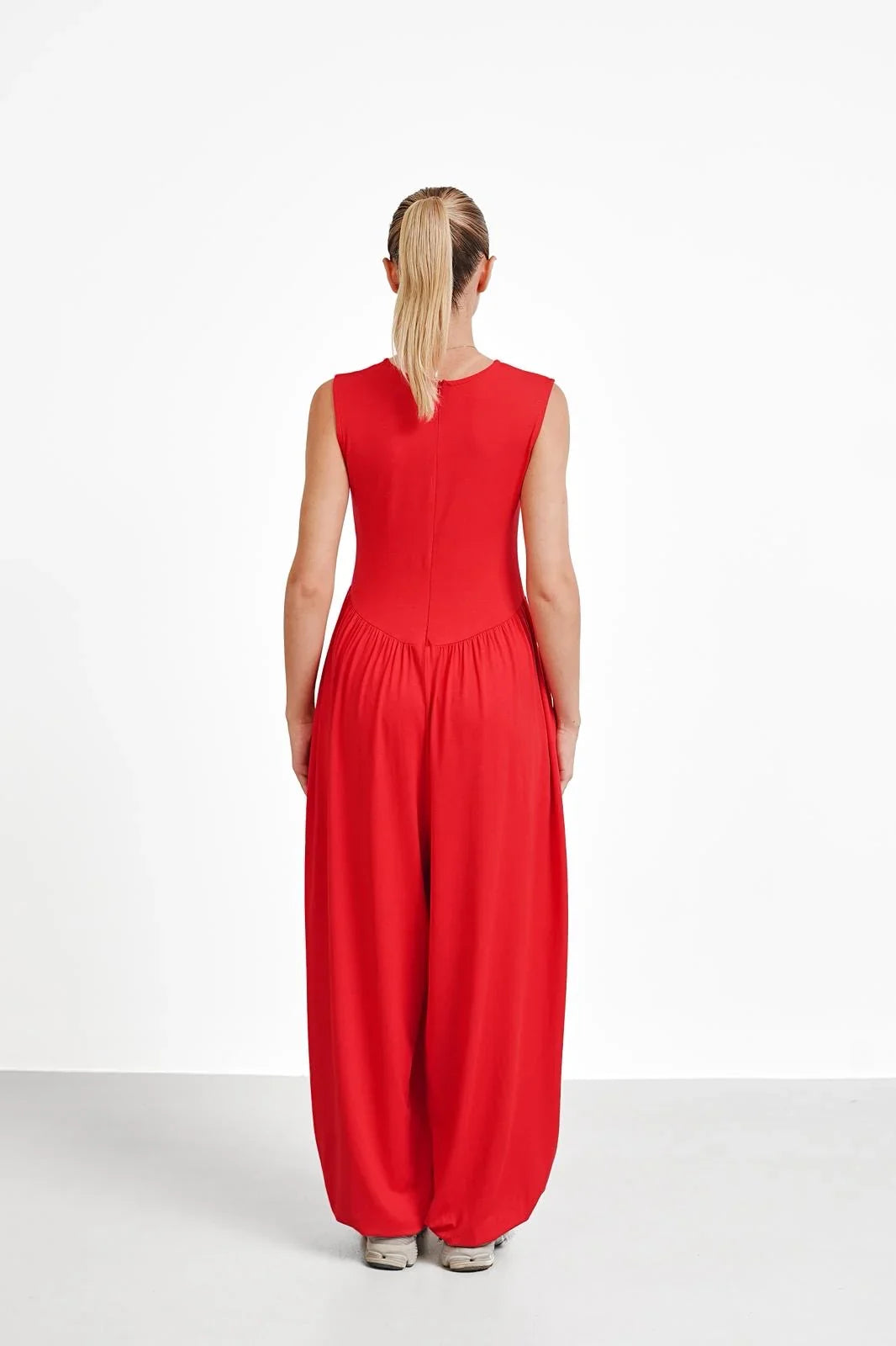 Women's Black Sleeveless Harem Jumpsuit Loose Fit Boho One-Piece with Pockets