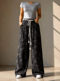 Women's Butterfly Print Wide Leg Palazzo Pants High Waist Casual Linen Blend Trousers