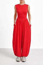 Women's Black Sleeveless Harem Jumpsuit Loose Fit Boho One-Piece with Pockets