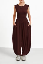 Women's Black Sleeveless Harem Jumpsuit Loose Fit Boho One-Piece with Pockets