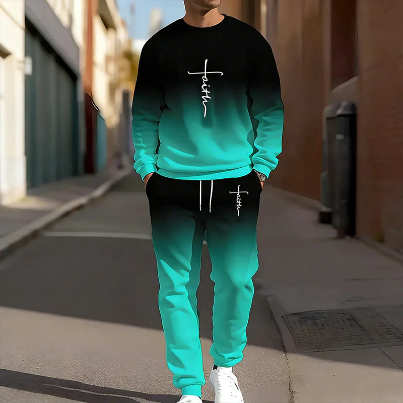 🔥Men's tracksuit with round neck and gradient colors