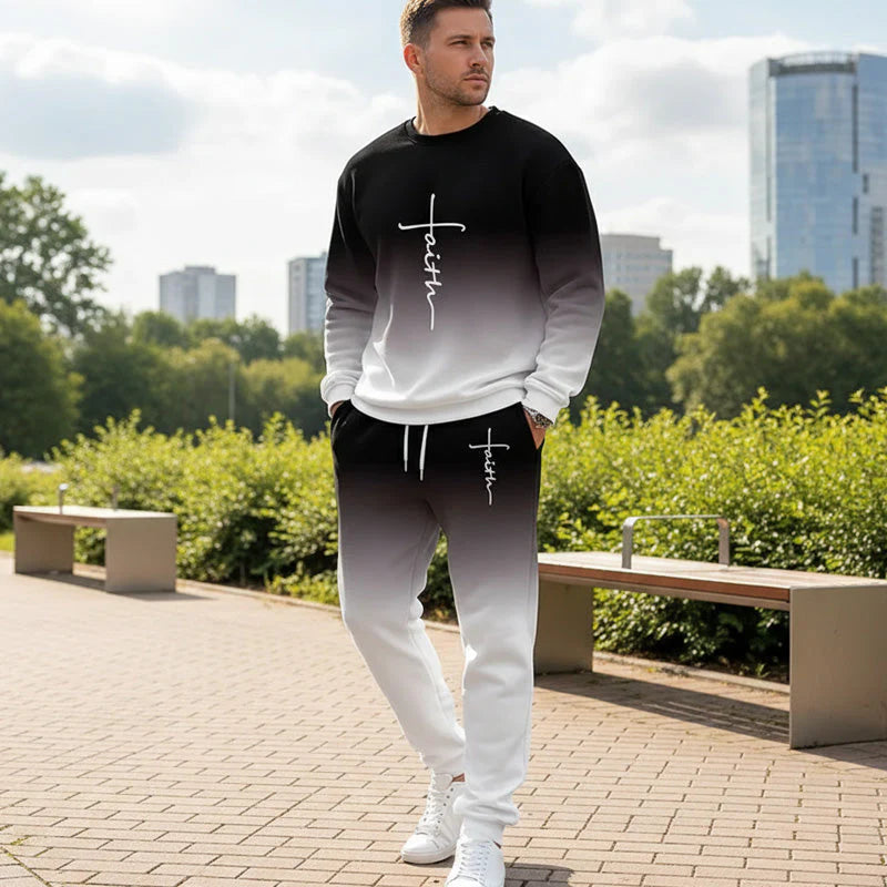 🔥Men's tracksuit with round neck and gradient colors