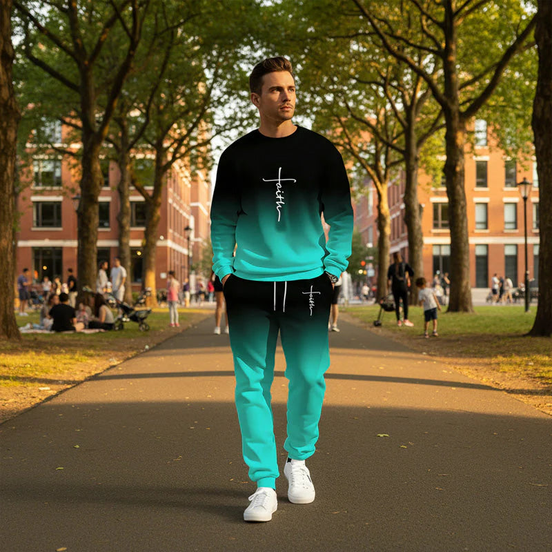 🔥Men's tracksuit with round neck and gradient colors