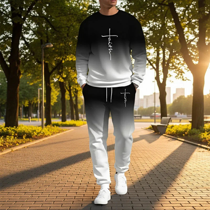 🔥Men's tracksuit with round neck and gradient colors
